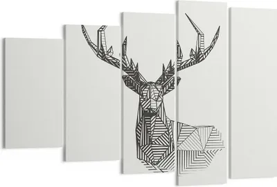Produktbild von Bild auf Leinwand - Leinwandbild - 5 Teile - Hirsch Skizze Skandinavisch - 150x100cm - Wand Bild - Wanddeko - Wandbilder - Leinwanddruck - Bilder - Wanddekoration - Leinwand bilder - EG150x100-4950