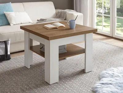 Produktbild von Landhaus Couchtisch Beistelltisch Wohnzimmertisch Provence 70x70cm pinie weiß eichefarben hell