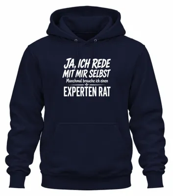Productafbeelding van Ja, ik praat tegen mezelf. Expertuitspraak. Sarcasme hoodie. Kapuciantrui, marineblauw, XL