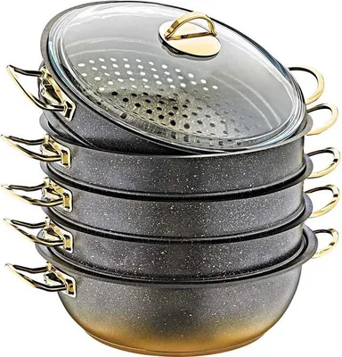 Produktbild von Dampfkocher Dampfkoch-Topf 28cm Mantowarka 5,8L mit Antihaft Granit Keramikbeschichtung Gold Design Mantykocher Kasan Kazan