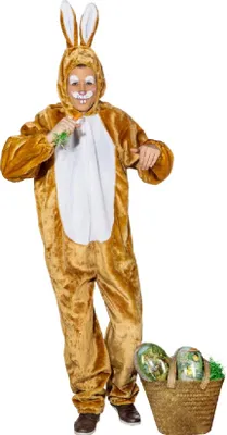 Produktbild von O826-160-175 braun-weiß Damen Herren Hasen Kostüm Bunny Overall Gr.160-175