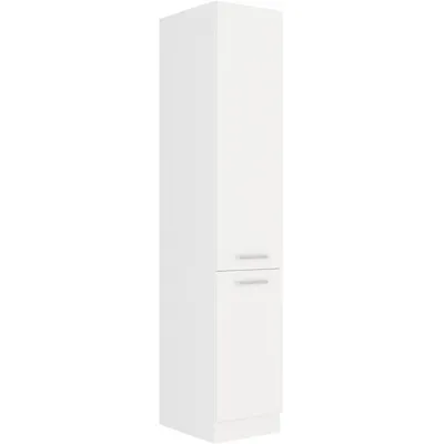 A tall, narrow white cabinet with two doors and two handles, shown against a white background.