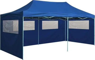 Produktbild von Profi-Partyzelt Faltbar mit 4 Seitenwänden 3×6m Stahl Blau