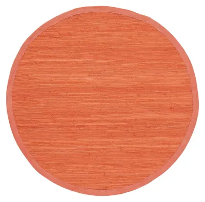 Produktbild von Flickenteppich Kelim Chindi Uni rund Orange Ø 200 cm handgewebt | Fleckerlteppich aus Baumwolle für Wohnzimmermit Fransen