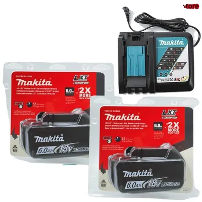 Immagine prodotto di Batteria per utensili, 18V, agli ioni di litio, capacità 6000mAh, Makita, con caricabatterie da 6Ah x 2