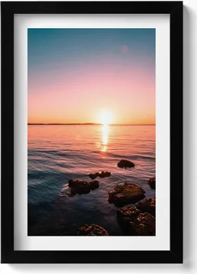 Produktbild von Felsen bei Sonnenuntergang– Wandbild mit Rahmen – Gerahmtes Bild  – Wanddekoration – 20x30 cm – Schwarz