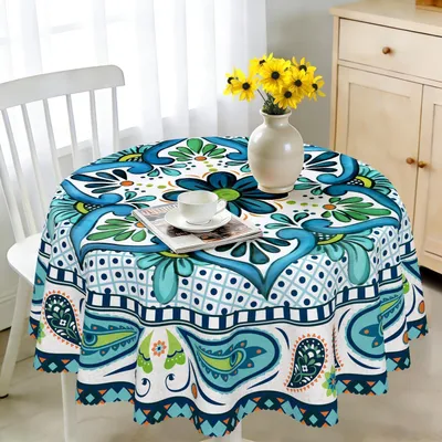 Obrázek produktu pro Kulatá ubrus, průměr 150 cm, styl boho, polyester, odolný vůči povětrnostním vlivům, omyvatelný, design mandala