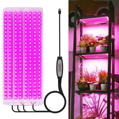 Obrázok produktu pre 384 LED lampa na rastliny s plným spektrom svetla pre rastliny Stmievateľné skleníkové rastliny Rastúca lampa s časovačom, 4 panely