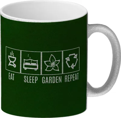 Produktbild von Eat, sleep, GARDEN, repeat Glitzer-Kaffeebecher Auf der Suche nach einem
