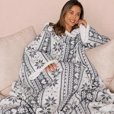 Immagine prodotto di Coperta in pile con maniche Cosas - Coperta con cappuccio - Coperta con maniche - Coperta con cappuccio - Snuggle - Felpa con cappuccio - Felpa con cappuccio Huggle - Coperte in pile - Plaid con maniche - Coperta TV - Donna e uomo - Adulti - 180x130 cm - Stampa - Regalo di Natale