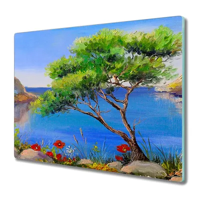 Produktbild von Coloray Hackbrett Herdabdeckplatte 60x52 cm Küchenbrett Kochplattenabdeckung Schneidebrett - Blumen Baum Natur Meer