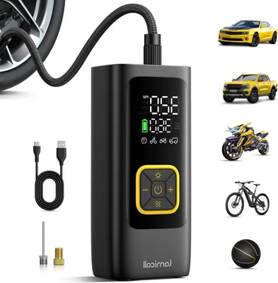 Immagine prodotto di Pompa per pneumatici portatile - Compressore elettrico - Gonfiatore per pneumatici - Spegnimento automatico - 150 PSI - Nero