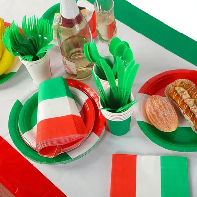 Produktbild von Servietten Italienische Flagge, 100 Stück, grün weiß rot, für italienische Feiern