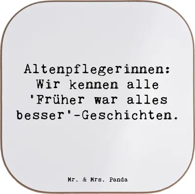 Produktbild von Mr. & Mrs. Panda Holzuntersetzer Spruch Altenpflegerin Geschichten - Weiß - Geschenk, Berufspassion, Untersetzer für Gläser, gläseruntersetzer, liebevolles, Beruf, Tassen