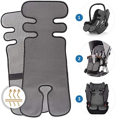 Produktbild von PromoHome® Universelles Einlegekissen für Kinderwagen und Autositz – Atmungsaktiv und Waschbar, 79 x 34 cm, Grau