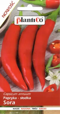 Zdjęcie produktu dla NASIONA Papryka Słodka Sora CZERWONA Długa 0,3g PLANTICO Papryki 405769
