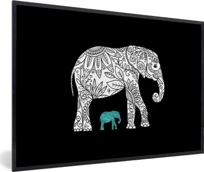 Produktbild von MuchoWow® MuchoWow® Gerahmtes Poster Elefant - Blumen - Pflanzen 30x20 cm - Poster mit zchwarzem Bilderrahmen - Kunstdruck - Bild-Poster