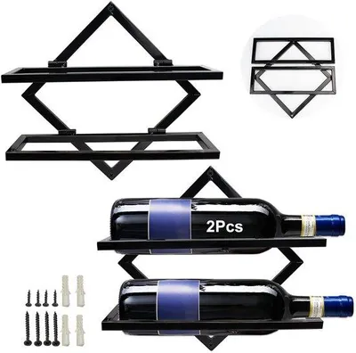 Immagine prodotto di Uniqoos®: Porta bottiglie da parete, scaffale in metallo pieghevole per montaggio a parete – supporto salvaspazio per 2 bottiglie di vino, design moderno