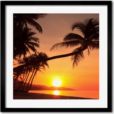 Produktbild von Bild - 50 cm x 50 cm - MDF - Rahmen, Wandkunst - Sonnenuntergang Strand