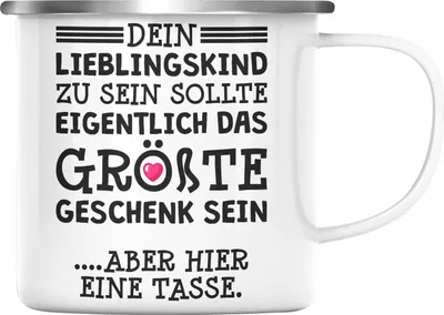 Produktbild von Trendation - Mama Geschenk Muttertagsgeschenk Emaille Tasse von Sohn Tochter Lieblingskind Emaille Tasse mit Spruch (Silber)