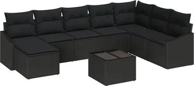 Immagine prodotto di vidaXL Set di divani con cuscini 9 pezzi in polirattan nero