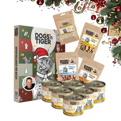 Obrázek produktu pro Dogs'n Tiger- Guido Maria Kretschmer Adventní kalendář pro kočky | Monoprotein | Kuřecí maso | Prémiová masová jídla a snacky | Adventní kalendář pro kočky