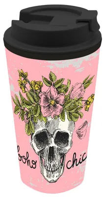 Coffee-to-go-Becher Skull Bohochic 400 ml, doppelwandig, auslaufsicher