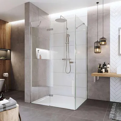 Imagen del producto de Mereo, cabina de ducha, modelo Novea, rectangular, con puerta batiente, 90x80 cm, estructura de aluminio cromado, vidrio transparente, puerta izquierda y panel fijo - CK10214ZL