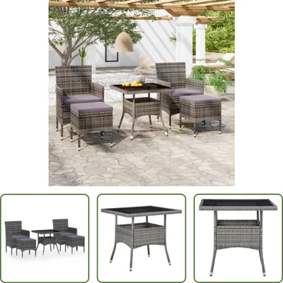 Image de The Living Store Ensemble de jardin 5 pièces Poly rotin et verre trempé Gris