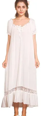 Imagen del producto de Camisón de algodón para mujer QLX con detalles de encaje, estilo victoriano