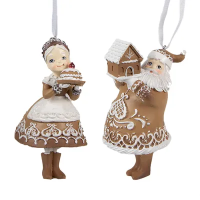 Produktbild von Clayre & Eef Weihnachts-Anhänger 2er-Set 13 cm Braun Kunststoff Pfefferkuchenmann