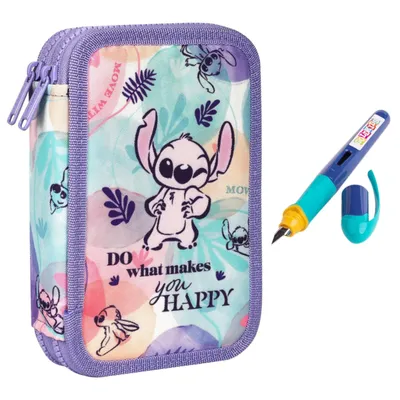 Produktbild von Federmäppchen 2 Fächer - Mäppchen für Mädchen und Jungen - Federmappe 2-Fach Federtasche Gefüllte Schüleretui Schulmäppchen und Füller- Stitch Motiv