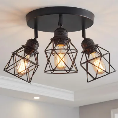 Produktbild von LED Deckenlampe Schwarz 25cm E27 Rund Deckenstrahler 3 Flammig Matt Metall 360° Modern Deckenleuchte Für Küche Flur Esszimmer Wohnzimmer Schlafzimmer