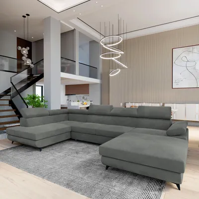 Produktbild von Masseno Ecksofa RUBANO L-S mit Schlaffunktion U-Form, Sofa mit Bettkasten, Wohnzimmersofa, Couch, Soffa, Bettsofa, Couchgarnitur- Grau, MONOLITH 85