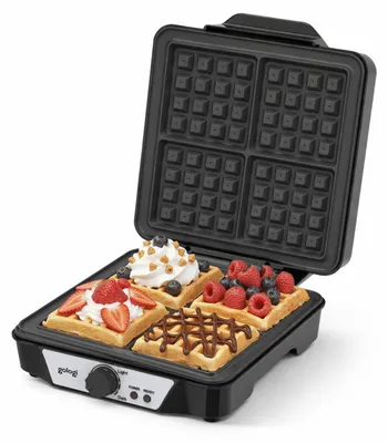 Produktbild von Goliving Waffeleisen – für 4 Waffeln – 24 x 24 cm – Antihaftbeschichtung – Temperatur einstellbar – 1200 W – Schwarz
