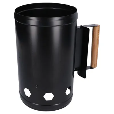 Produktbild von Anzündkamin 27,5 x 16,5 cm, Hochwertiger Grillkohleanzünder aus Edelstahl, Funkenschutz, Griff mit Hitzeschutzblech,Schwarz