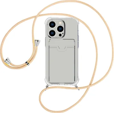 Produktbild von Handykette Backcover-Schutzhülle mit Band (Metall silberfarben) für Apple iPhone 15 Pro - Goldkordel
