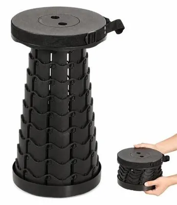 Produktbild von Teleskopischer Hocker, Campinghocker, faltbar, Campinghocker, ausziehbarer Hocker, Teleskophocker, tragbarer Klapphocker, Kunststoff, für Camping, Garten, Angeln, Wandern, Reisen, Grillen, Belastung 160 kg