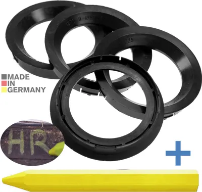 Produktbild von 4X Zentrierringe 76,0 x 57,1 mm Schwarz Felgen Ringe + 1x Reifen Kreide Fett Stift