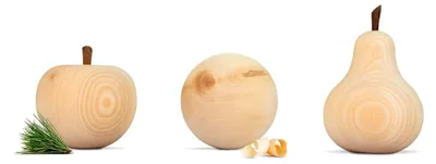 Produktbild von Zirbenfreunde-Set: Zirbenapfel, Zirbenbirne und Zirbenkugel, jeweils 7 cm