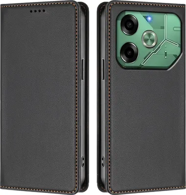 Obrázek produktu pro Kožené pouzdro pro Tecno Pova 6 Pro 5G, magnetické flipové pouzdro zPolyuretankůže se stojánkem Černá