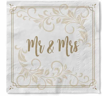 Produktbild von Sovie HOME Serviette "Mr & Mrs (Ornament)" aus Tissue 33 x 33 cm, 3-lagig, 20 Stück - Hochzeitsserviette