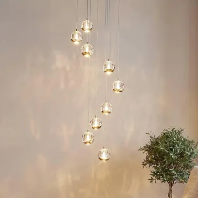 Produktbild von Lucande LED-Hängelampe Hayley, Ø 40 cm, 9-flg., gold, Glas