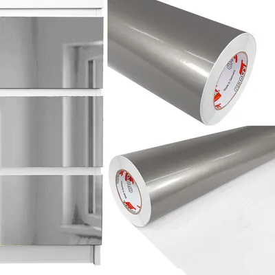 Produktbild von Möbelfolie selbstklebend 100x100 cm - Silber Hochglanz - Einfarbig Klebefolie für Möbel - Klebefolie Möbel für einfache Anwendung, ideal für die Renovierung von Küche oder Bad - Möbelfolie