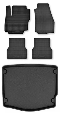 Productafbeelding van Rubberen automatten + kofferbakmat voor Ford Focus MK3 vanaf 2011 (hatchback) – 5-delig, zwart, op maat – Wielganizator Semi-Universal