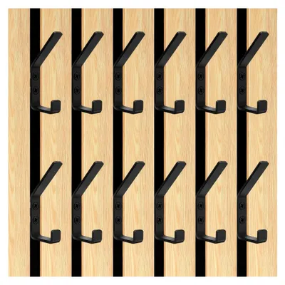 Produktbild von 12 Stück Akustikpaneele Wandhaken, Schwarz Garderobenhaken, Doppelter Kleiderhaken für Akustikpaneele, Haken für Jacken, Mäntel, Hüte