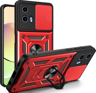 Produktbild von Outdoor Panzer Hülle Motorola Moto G34 Handyhülle mit Kameraschutz Ringhalter in Rot