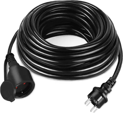 Produktbild von UISEBRT 10m Schwarz Verlängerungskabel Stromverlängerungskabel Euro-Stecker Schuko Stecker Verlängerung 220-230 V, 16 A mit Schutzkappe Outdoor IP44 Baustellenkabel Schutzkontaktstecker