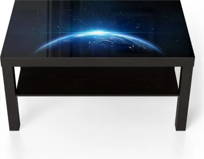 Produktbild von DEQORI Couchtisch 90x55 cm Schwarz 'Sonnenaufgang im All' Glas Beistelltisch
