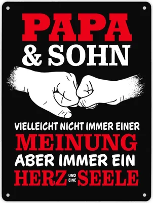 Produktbild von Papa & Sohn, ein Herz und eine Seele Metallschild XL in 21x28 cm mit Spruch in
